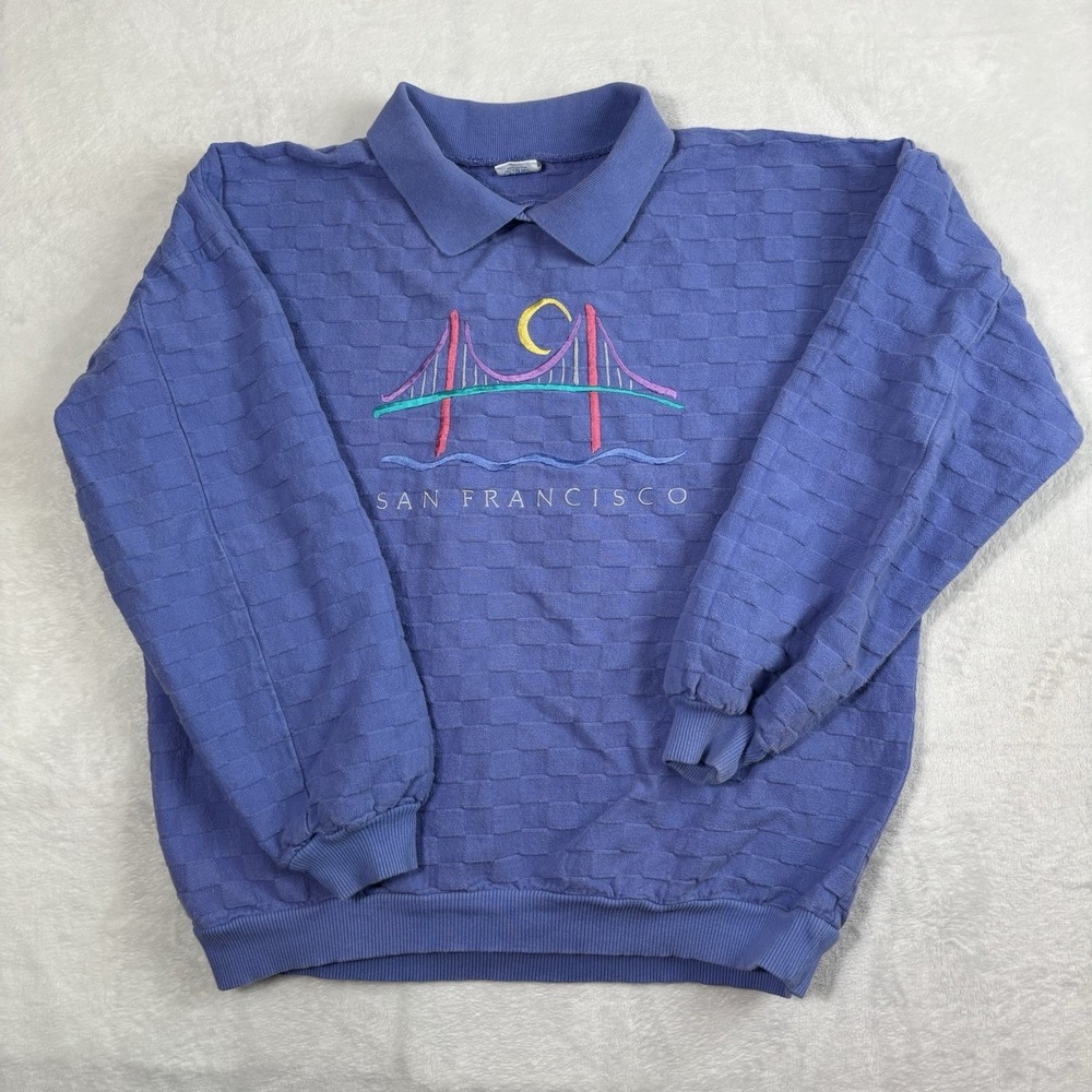 VTG Crazy Shirts San Fransisco Purple Blue Long Sleeve Collared Sweater Men's M